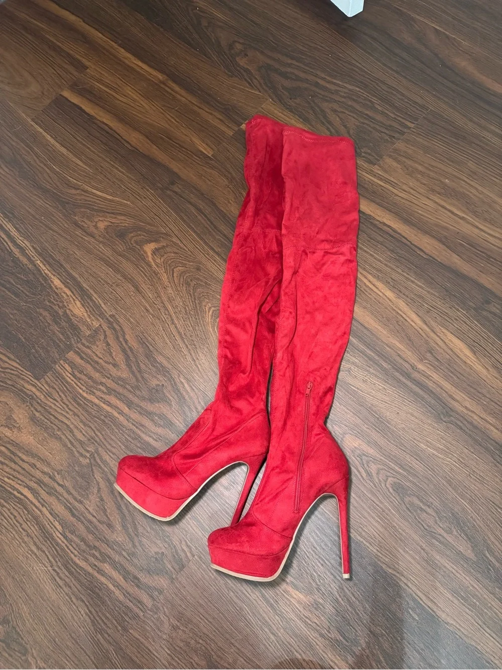 Fashion Nova Red Over-the-Knee Platform Stiletto Boots